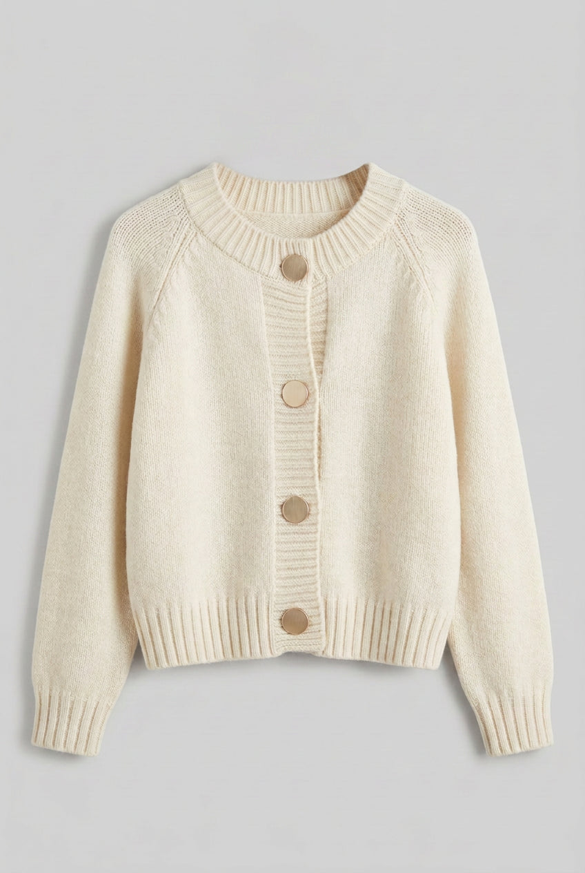 Crewneck Wool Button-Down Cardigan The Nichole Collection