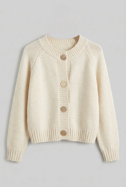 Crewneck Wool Button-Down Cardigan The Nichole Collection
