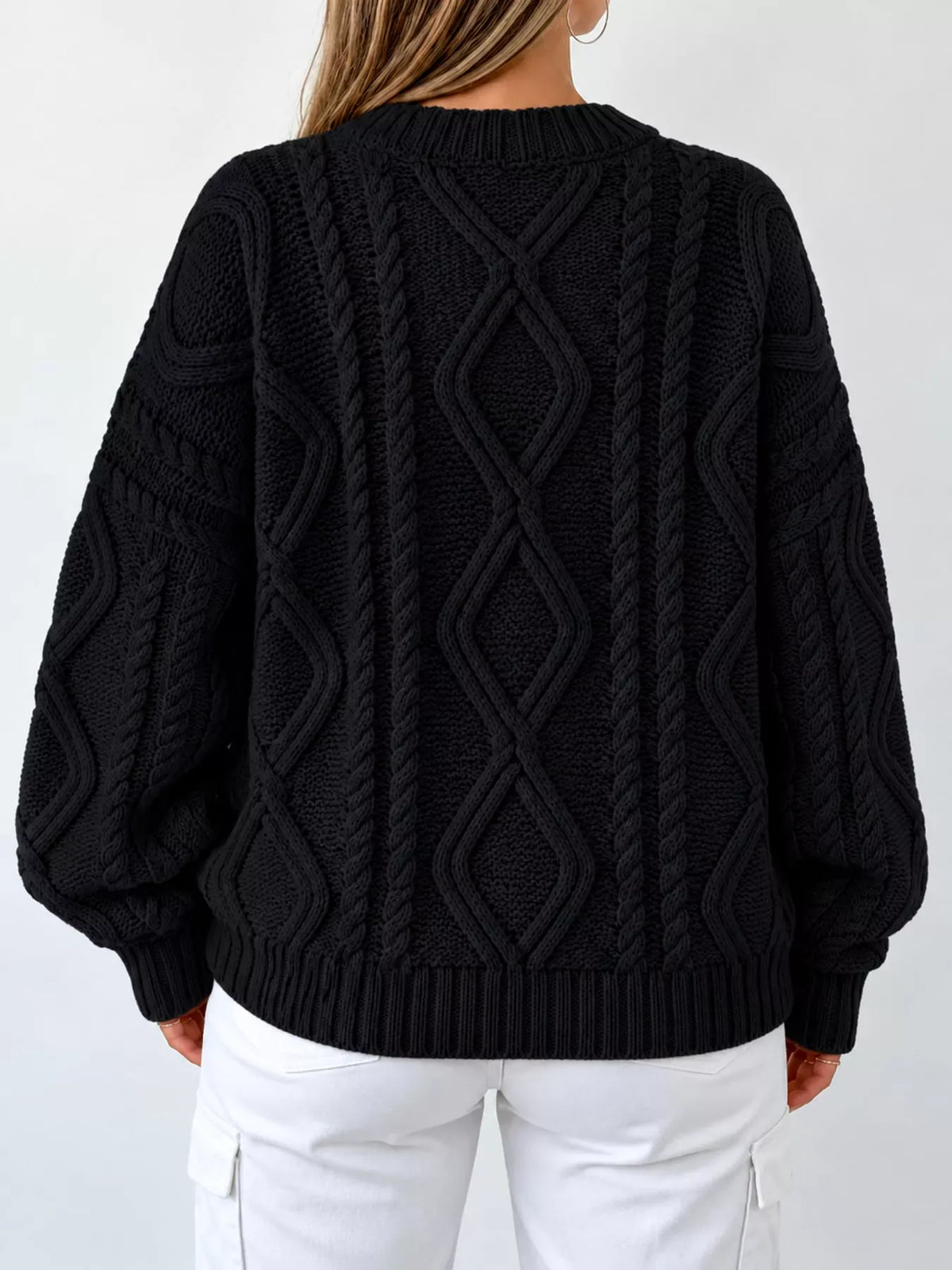 Cable-Knit Round-Neck Sweater The Nichole Collection