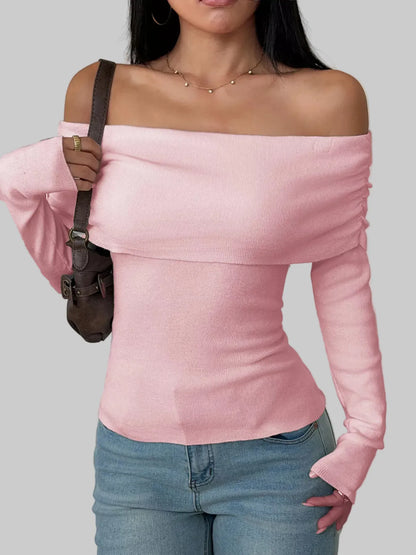 Off-Shoulder Slim-Fit Ribbed Knit Top The Nichole Collection