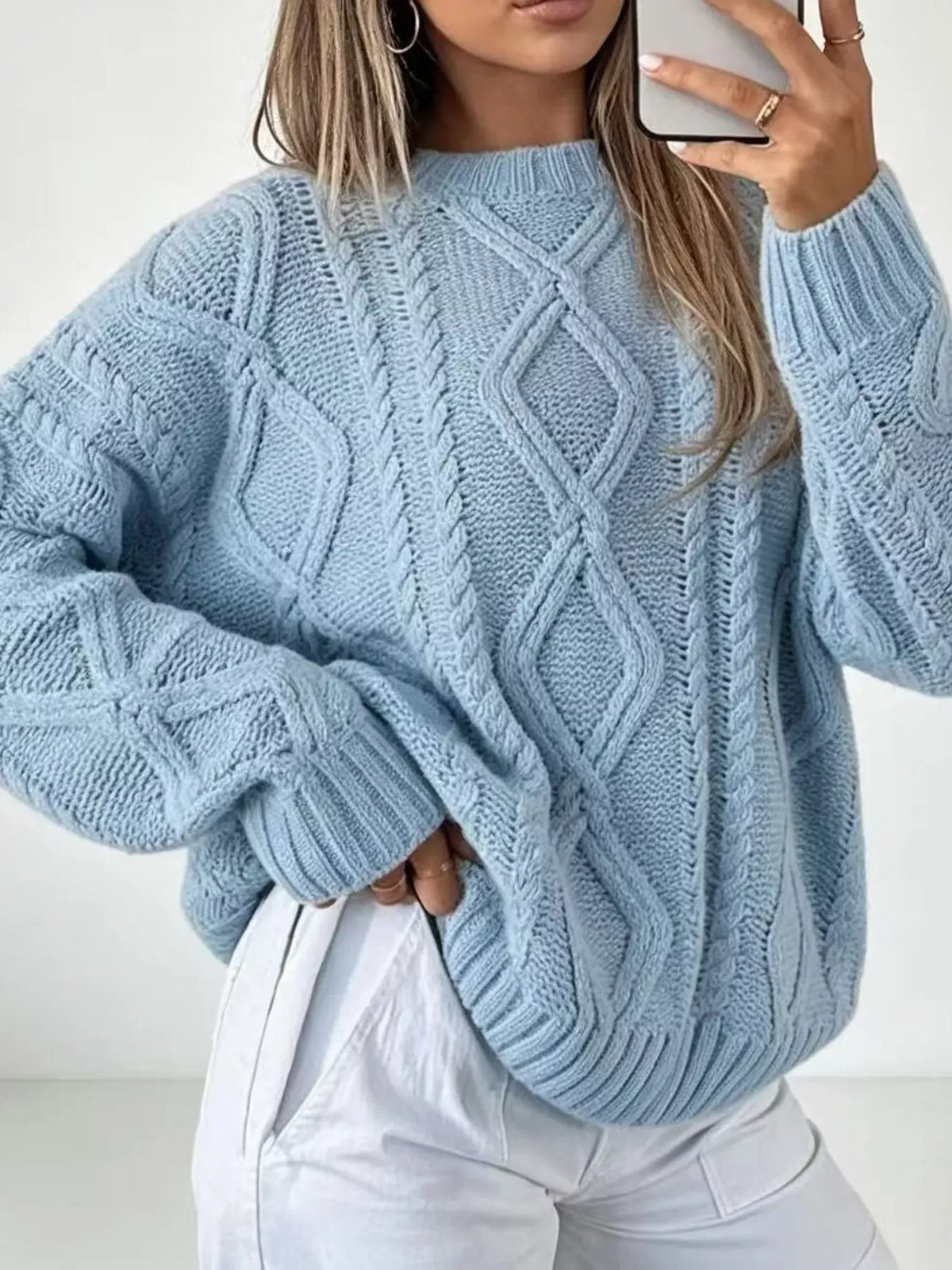 Cable-Knit Round-Neck Sweater The Nichole Collection