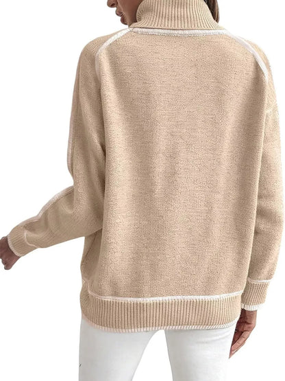 Contrast-Stitch Ribbed-Hem Turtleneck Sweater The Nichole Collection - Official Site