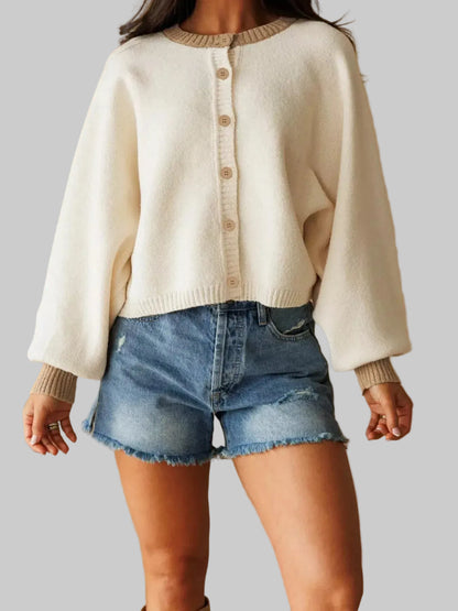 CONTRAST-TRIM BUTTONED KNIT CARDIGAN The Nichole Collection - Official Site