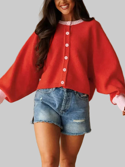 CONTRAST-TRIM BUTTONED KNIT CARDIGAN The Nichole Collection - Official Site