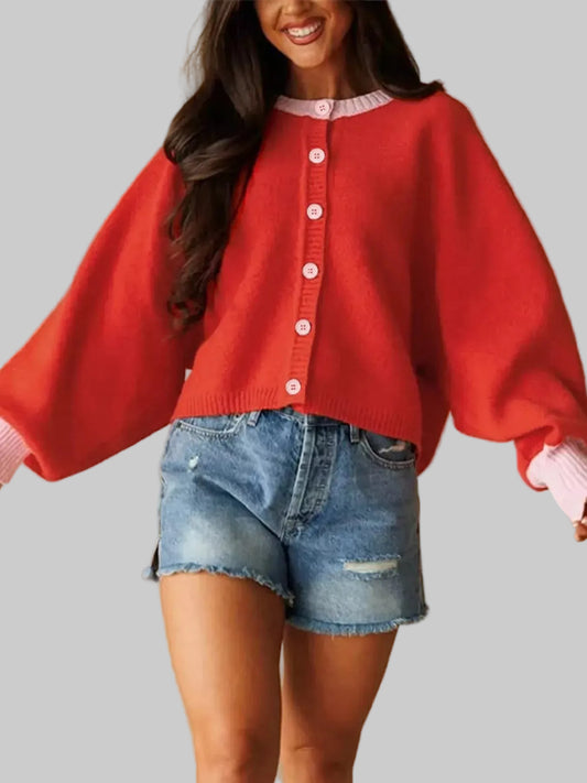 CONTRAST-TRIM BUTTONED KNIT CARDIGAN The Nichole Collection - Official Site