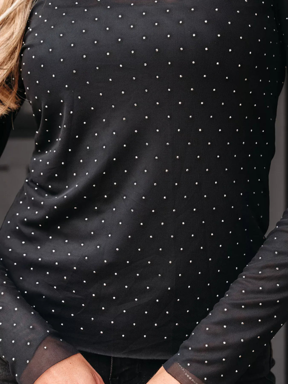 Rhinestone-Embellished Mesh Top The Nichole Collection - Official Site