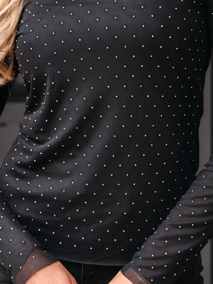 Rhinestone-Embellished Mesh Top The Nichole Collection - Official Site
