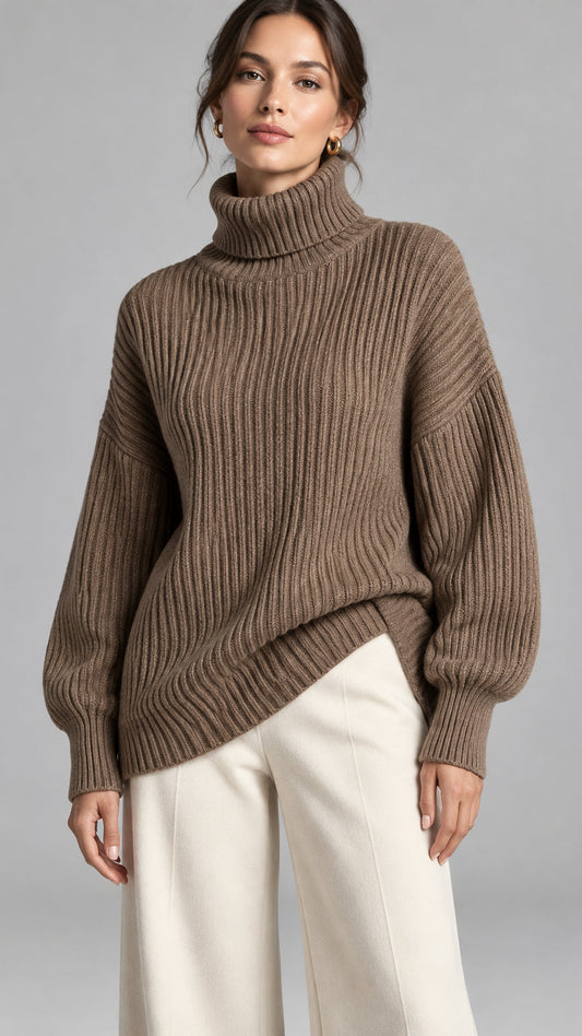 OVERSIZED TURTLENECK RIBBED KNIT SWEATER The Nichole Collection - Official Site