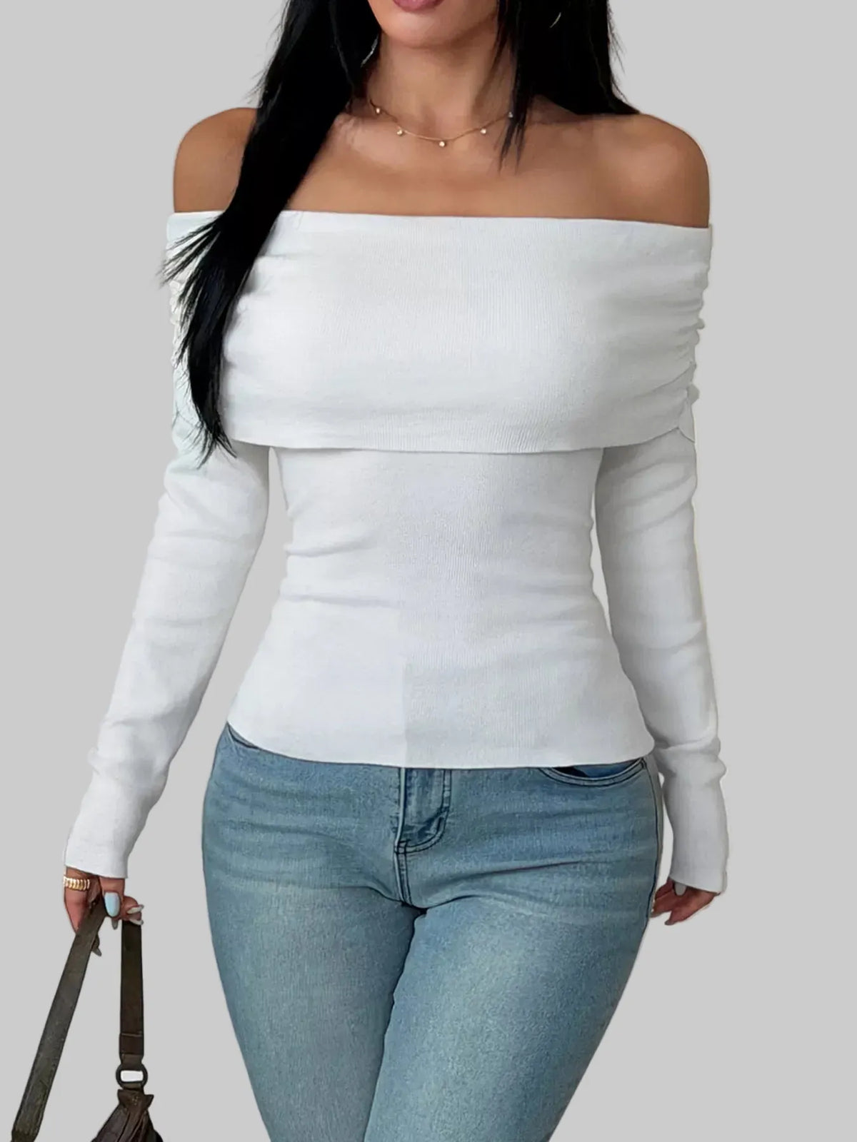 Off-Shoulder Slim-Fit Ribbed Knit Top The Nichole Collection
