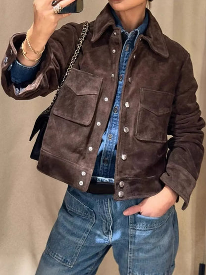 Suede Jacket with Silver-Tone Hardware The Nichole Collection