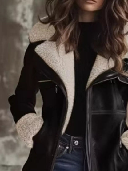 Faux-Leather Aviator Coat with Sherpa Trim The Nichole Collection