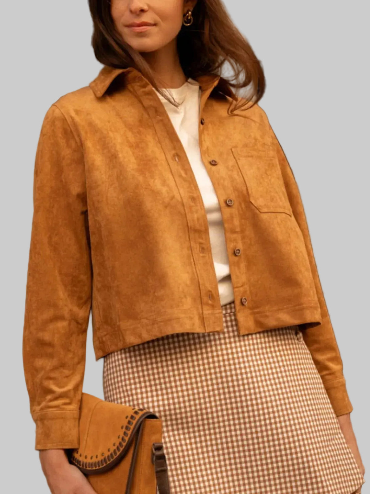 Cropped Faux-Suede Button-Front Jacket The Nichole Collection - Official Site