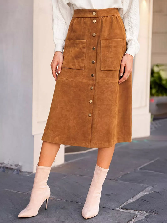 Button-Front Midi Skirt The Nichole Collection