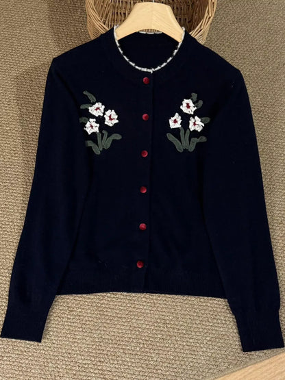Genevieve Hand-Embroidered Pure Wool Cardigan The Nichole Collection