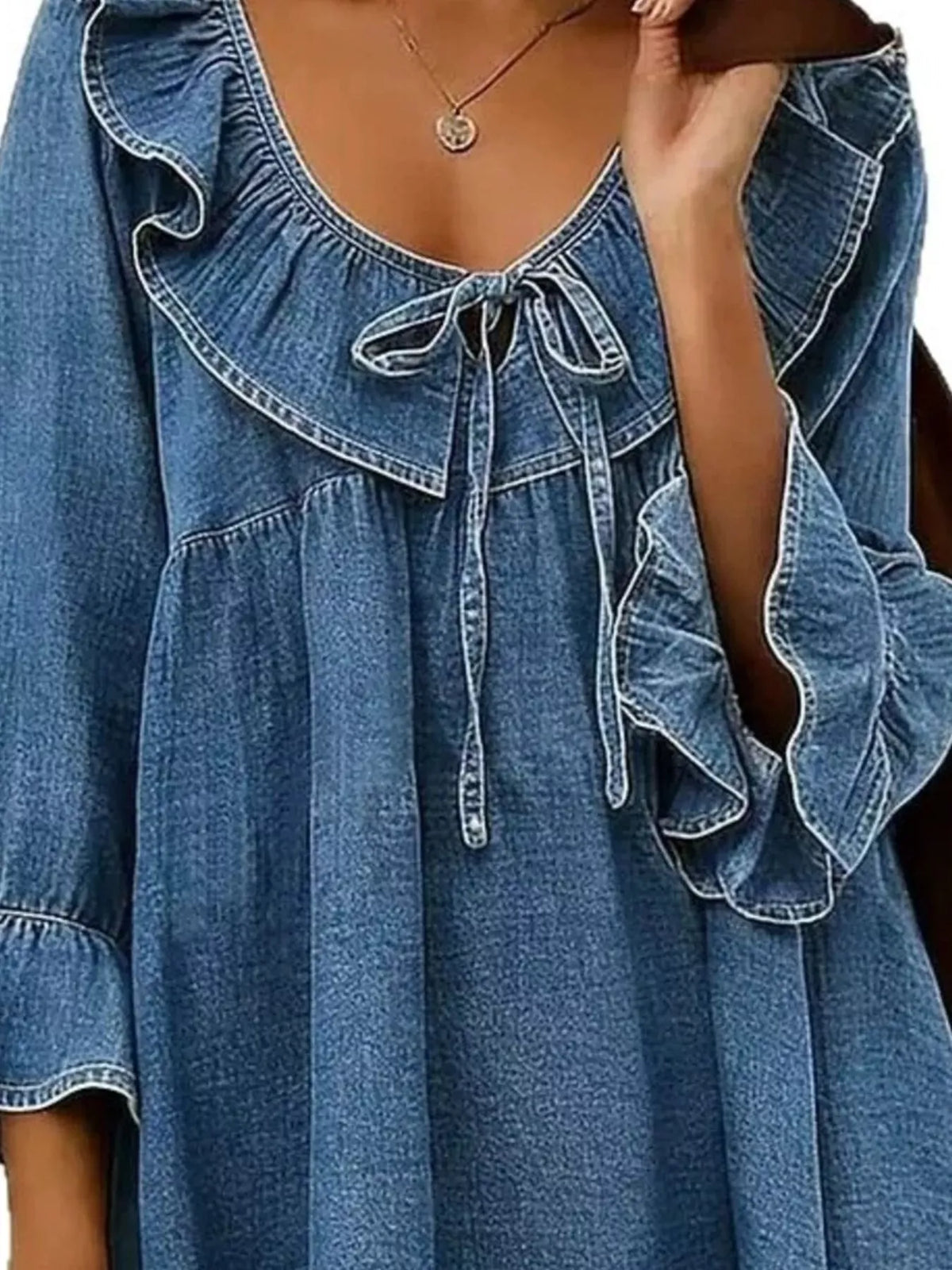 RUFFLED TIE-FRONT DENIM TOP The Nichole Collection - Official Site