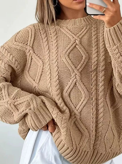 Cable-Knit Round-Neck Sweater The Nichole Collection