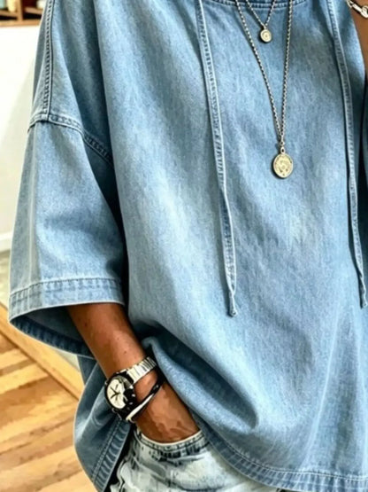 OVERSIZED WASHED DENIM HOODIE The Nichole Collection - Official Site