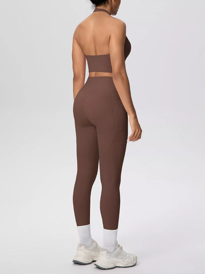 Halter-Neck Crop Top and High-Waisted Leggings Active Set The Nichole Collection - Official Site