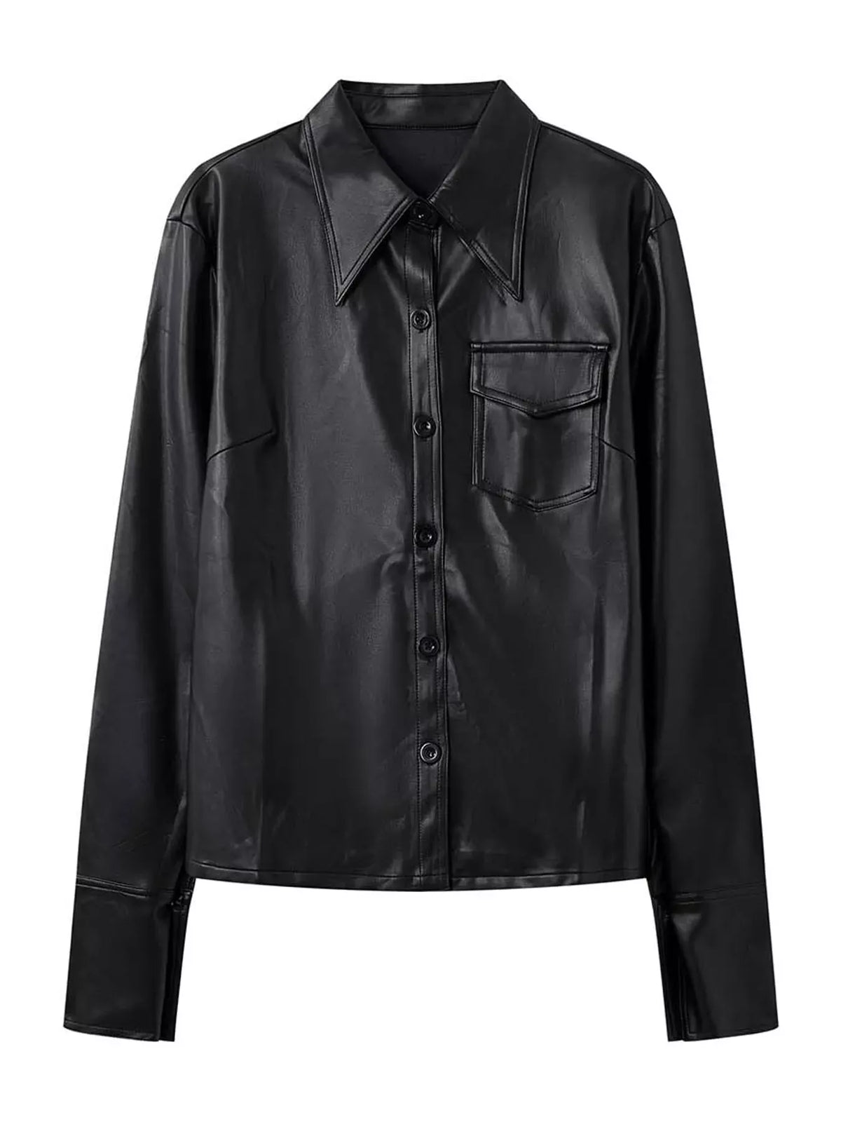 Point-Collar Faux-Leather Shacket The Nichole Collection