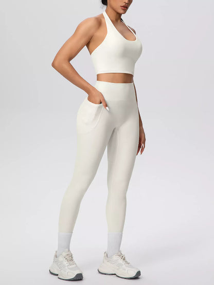 Halter-Neck Crop Top and High-Waisted Leggings Active Set The Nichole Collection - Official Site
