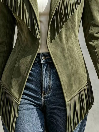 Western Fringe Open-Front Lapel Jacket The Nichole Collection - Official Site