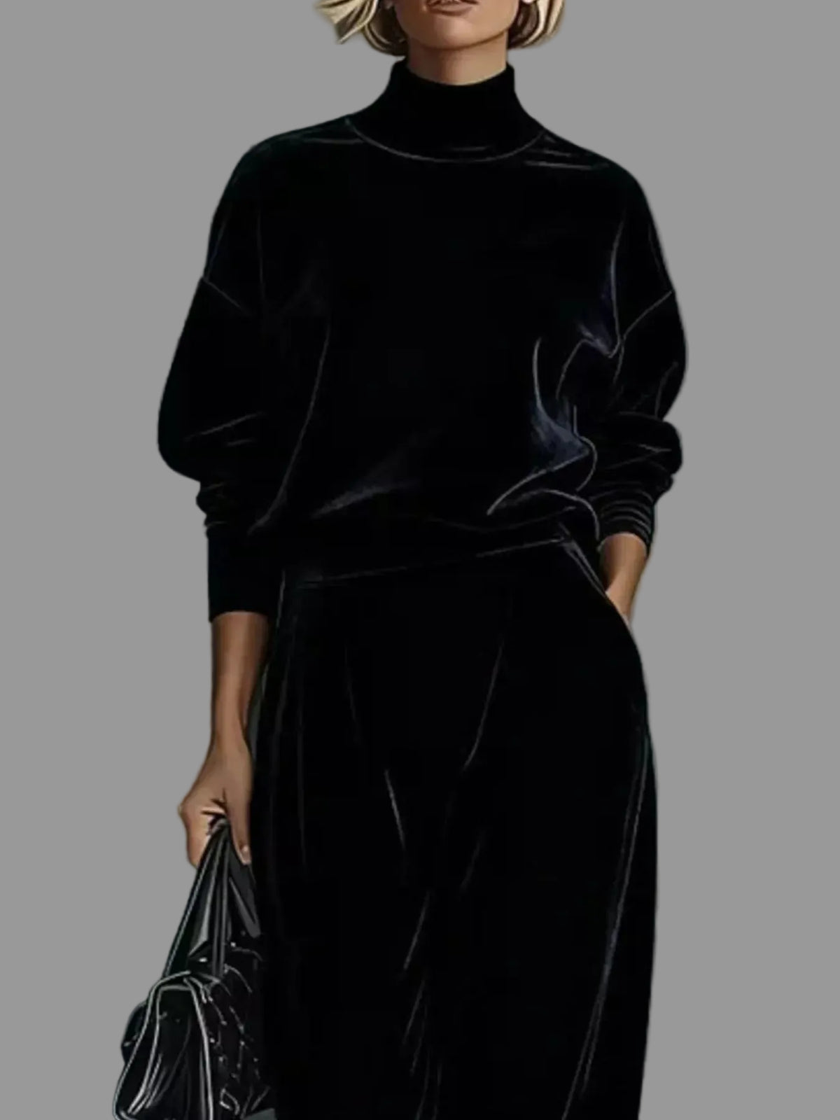 MOCK-NECK VELVET & WIDE-LEG PANTS SET The Nichole Collection - Official Site