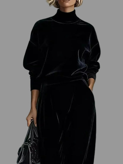 MOCK-NECK VELVET & WIDE-LEG PANTS SET The Nichole Collection - Official Site