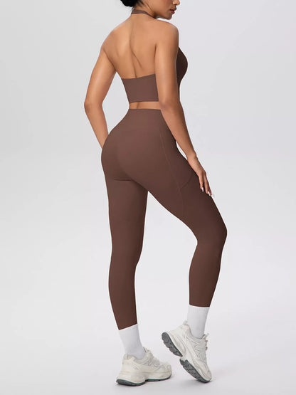 Halter-Neck Crop Top and High-Waisted Leggings Active Set The Nichole Collection - Official Site