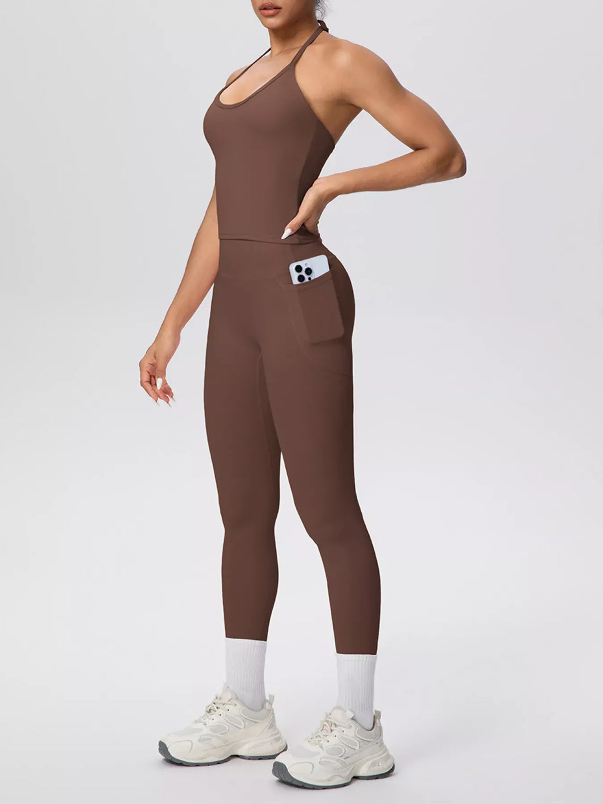 Halter-Neck Cami and High-Waisted Leggings Active Set The Nichole Collection - Official Site