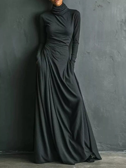 Long-Sleeve Ruched Turtleneck Maxi Dress The Nichole Collection - Official Site