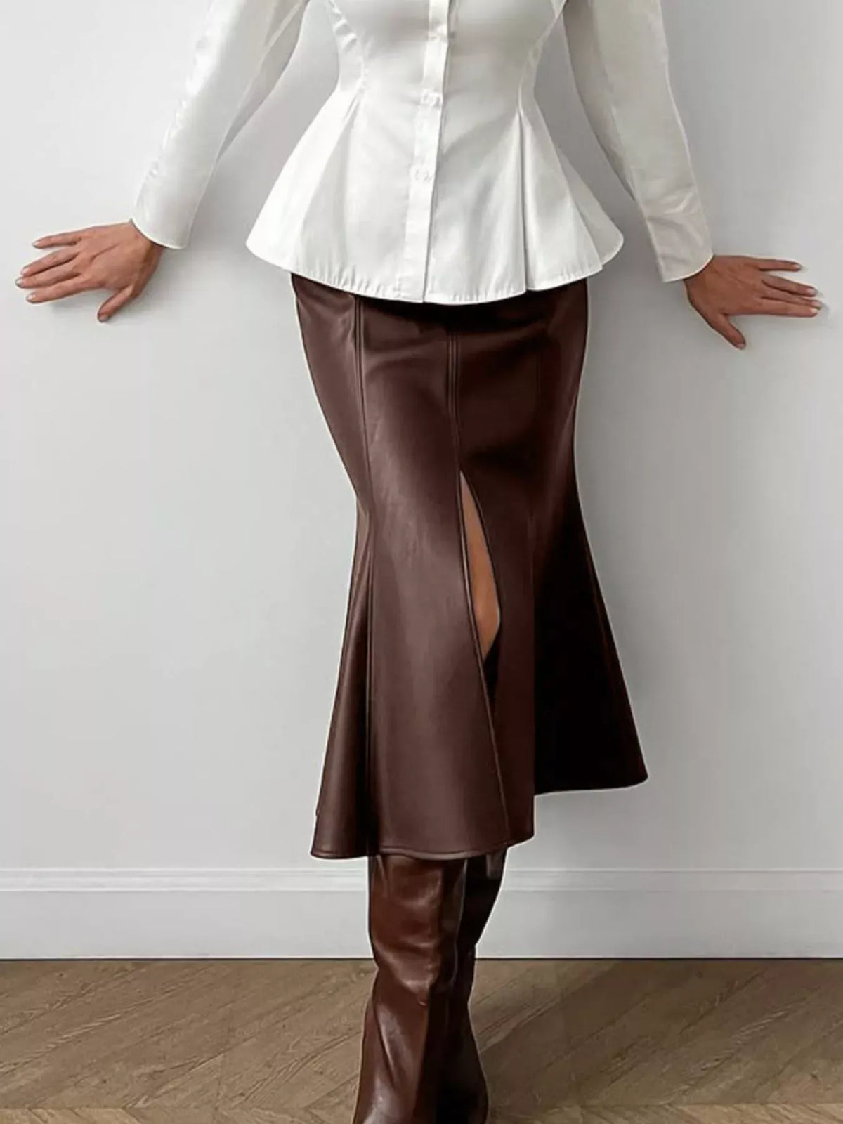 Slit Mermaid Midi Skirt The Nichole Collection