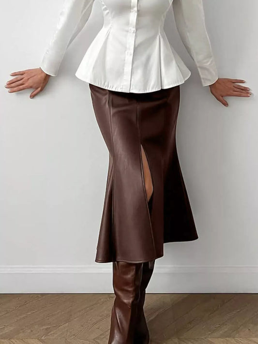 Slit Mermaid Midi Skirt The Nichole Collection