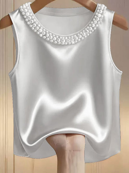 Pearl-Embellished Satin Blouse The Nichole Collection