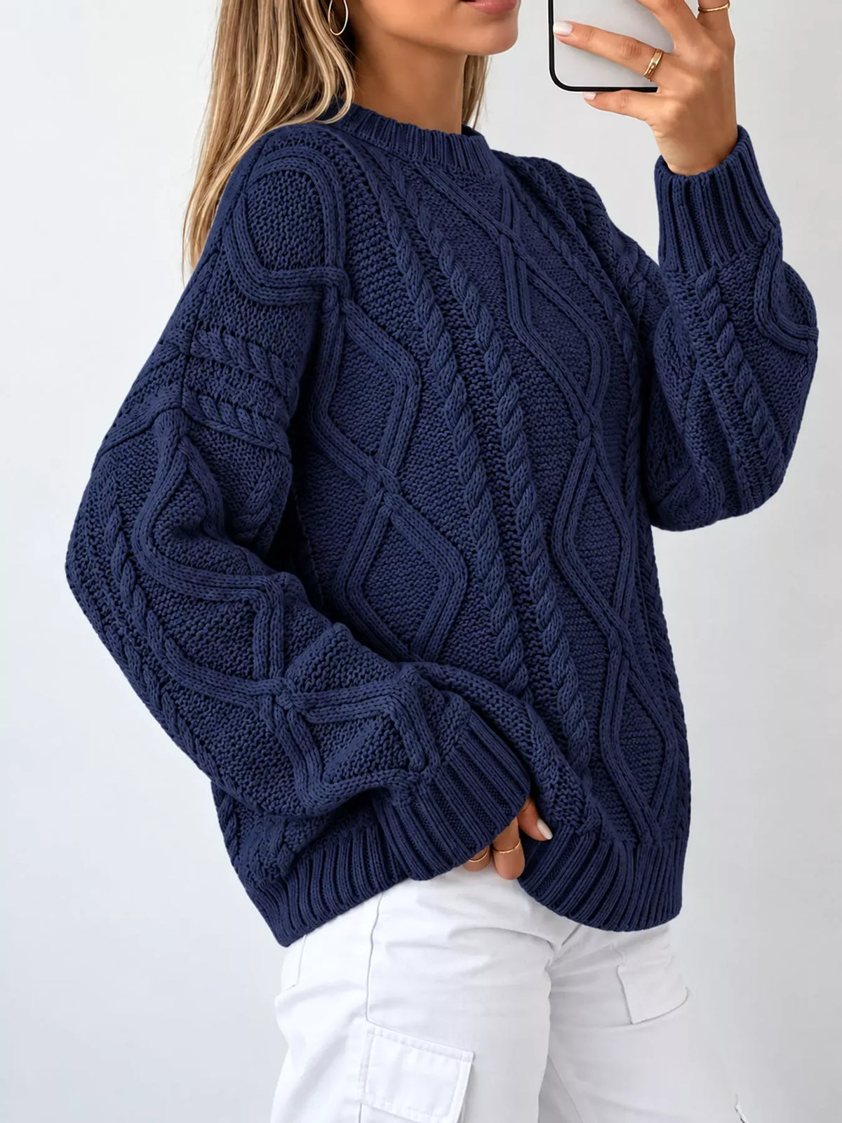 Cable-Knit Round-Neck Sweater The Nichole Collection