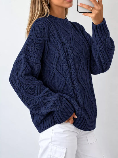 Cable-Knit Round-Neck Sweater The Nichole Collection
