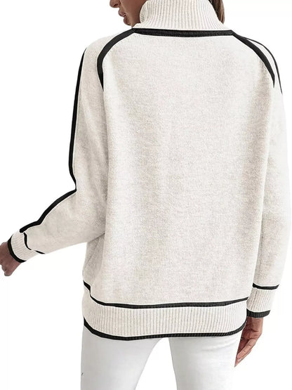 Contrast-Stitch Ribbed-Hem Turtleneck Sweater The Nichole Collection - Official Site
