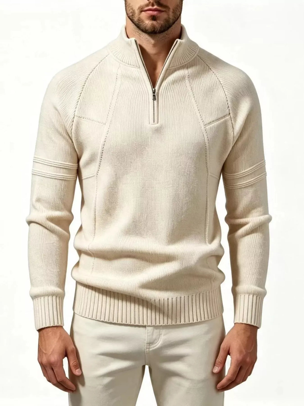 Men's Quarter-Zip Ribbed-Knit Sweater Jonathan M Collection