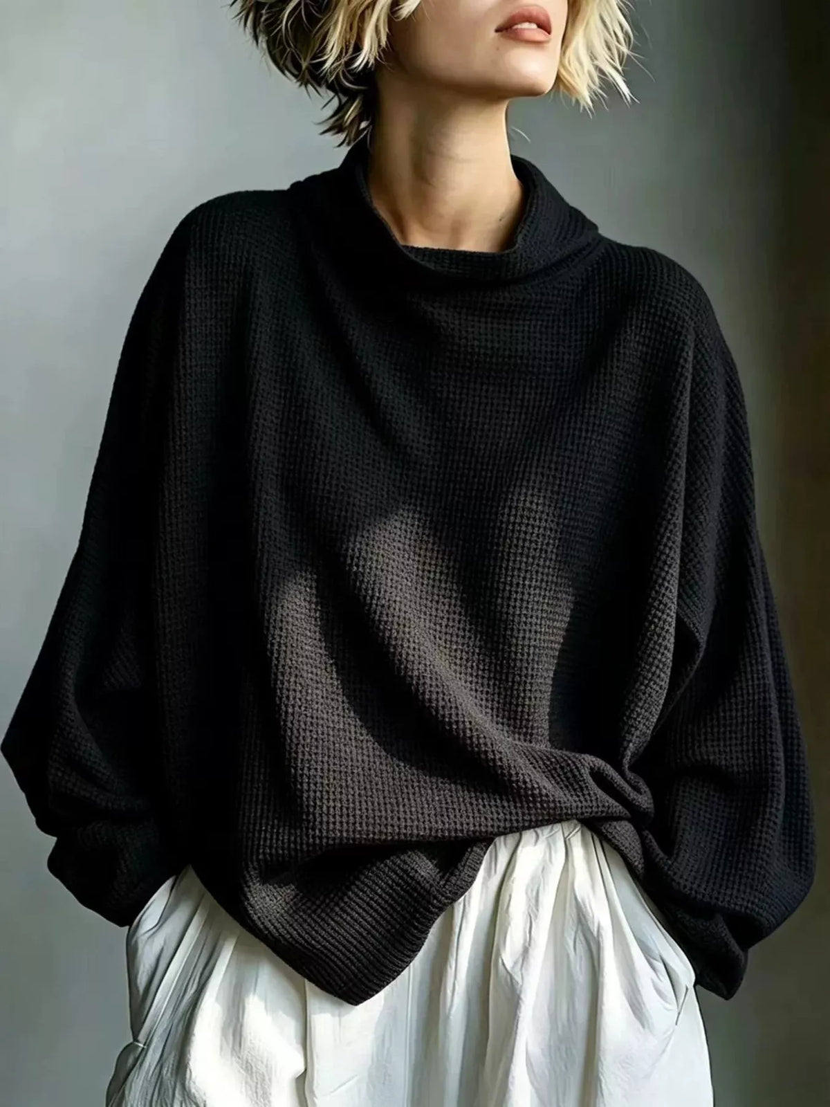 Oversized Waffle-Knit Mock-Neck Top The Nichole Collection - Official Site