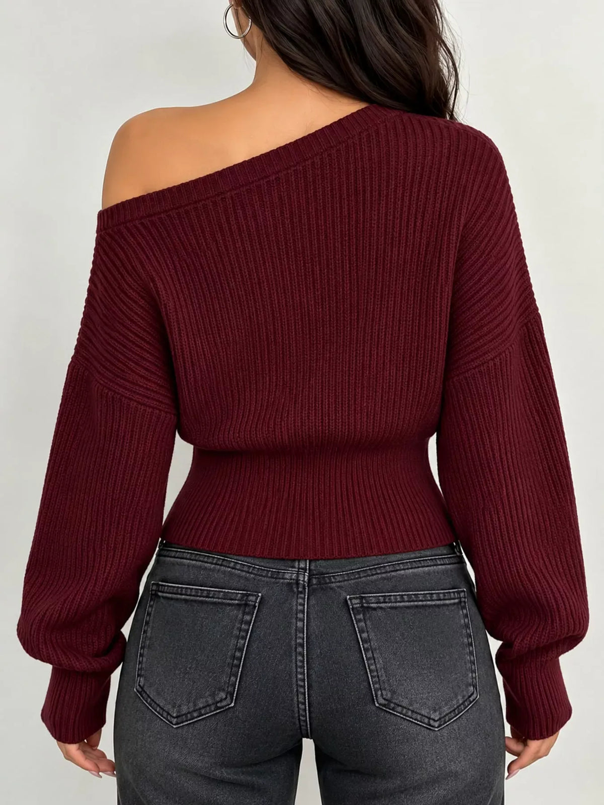 One-Shoulder Ribbed Knit Sweater The Nichole Collection
