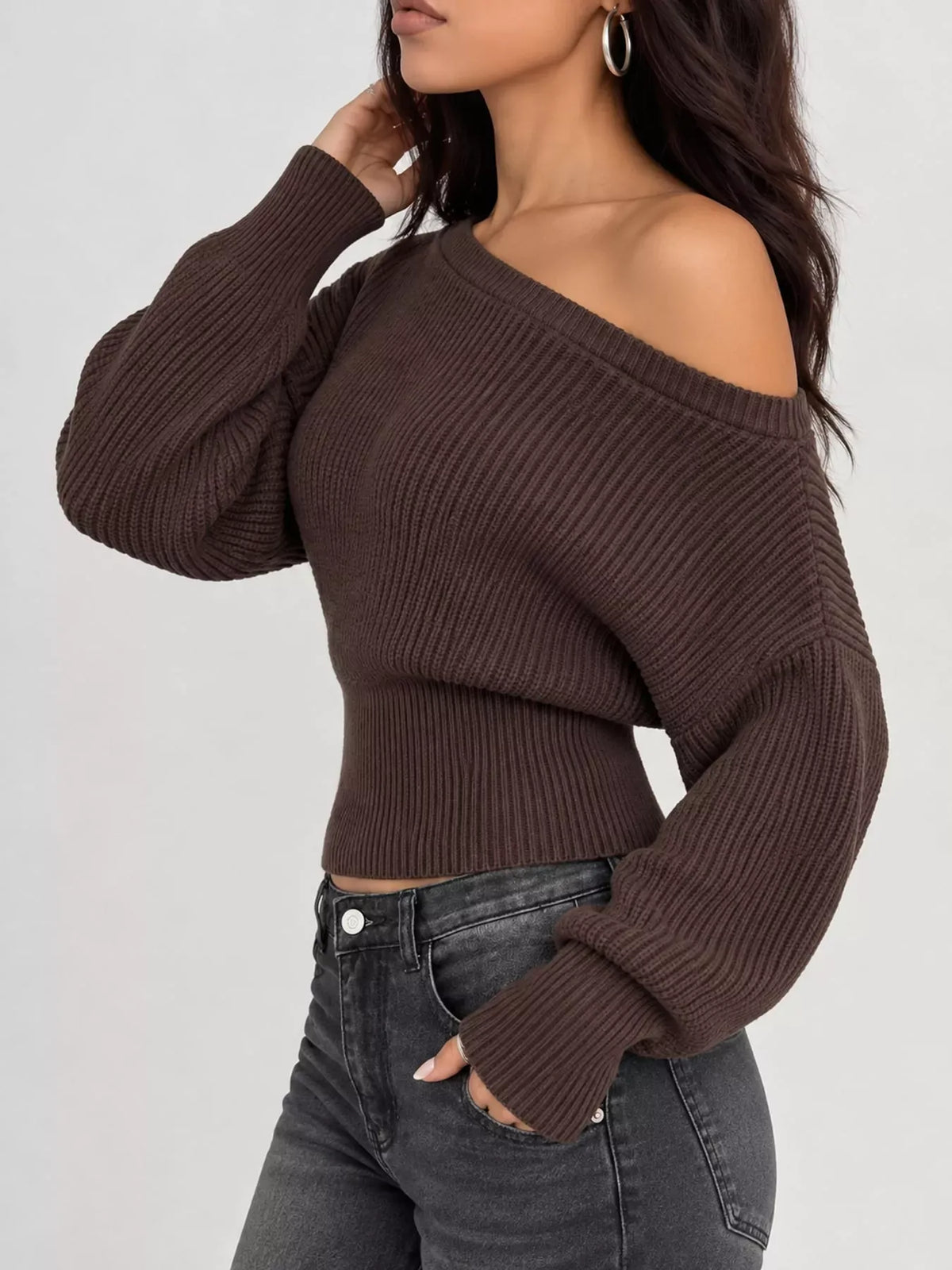 One-Shoulder Ribbed Knit Sweater The Nichole Collection