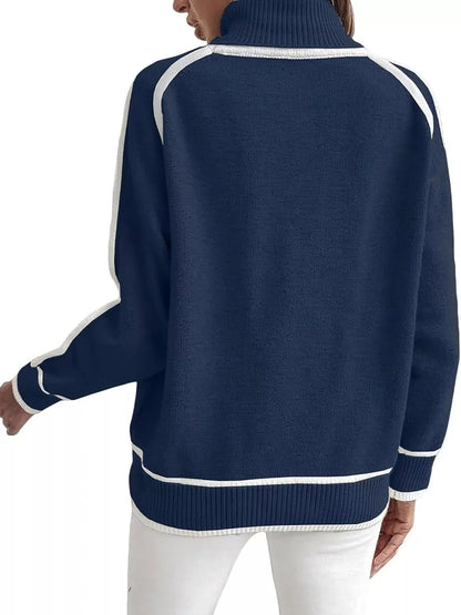 Contrast-Stitch Ribbed-Hem Turtleneck Sweater The Nichole Collection - Official Site