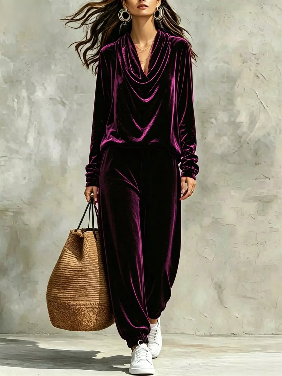 Velvet Cowl-Neck Top & Jogger Pants Set The Nichole Collection - Official Site