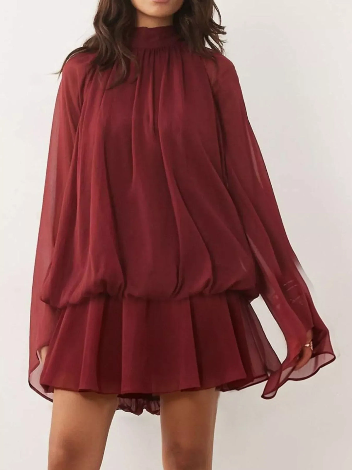 Tie-Back Layered Flare-Sleeve Mini Dress The Nichole Collection - Official Site