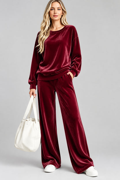 Velvet Dropped-Shoulder Top & Wide-Leg Pants Set The Nichole Collection - Official Site