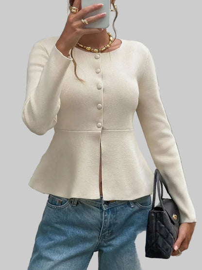 PEPLUM BUTTON-UP CARDIGAN The Nichole Collection - Official Site