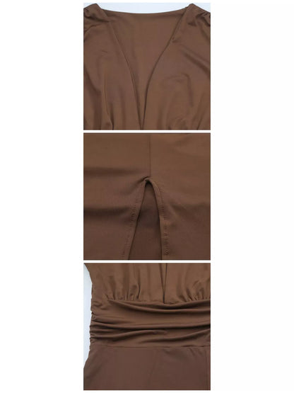 Long-Sleeve Deep V-Neck Ruched High-Slit Bodycon Dress The Nichole Collection - Official Site