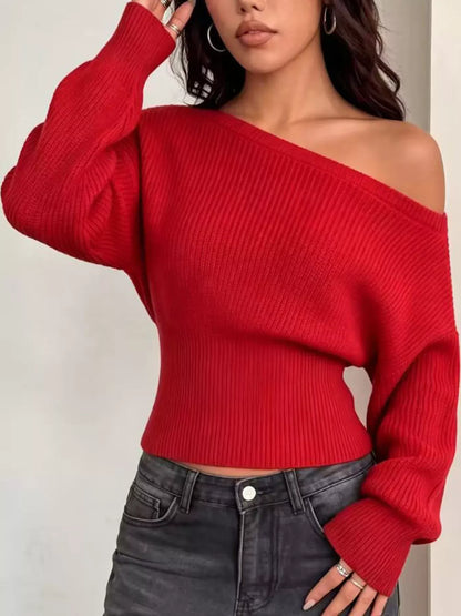 One-Shoulder Ribbed Knit Sweater The Nichole Collection