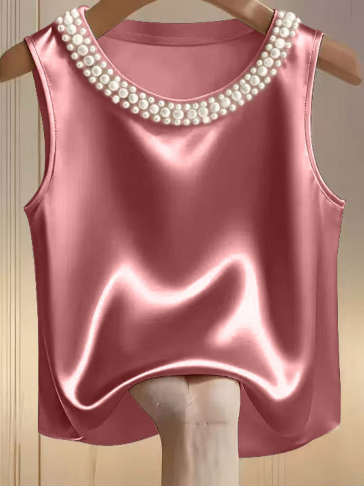 Pearl-Embellished Satin Blouse The Nichole Collection