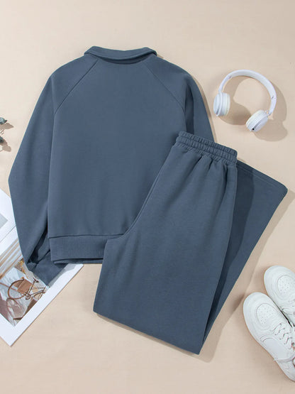 Collared Sweatshirt and High-Waisted Pants Set The Nichole Collection - Official Site