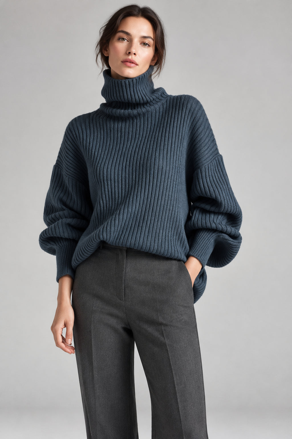 OVERSIZED TURTLENECK RIBBED KNIT SWEATER The Nichole Collection - Official Site